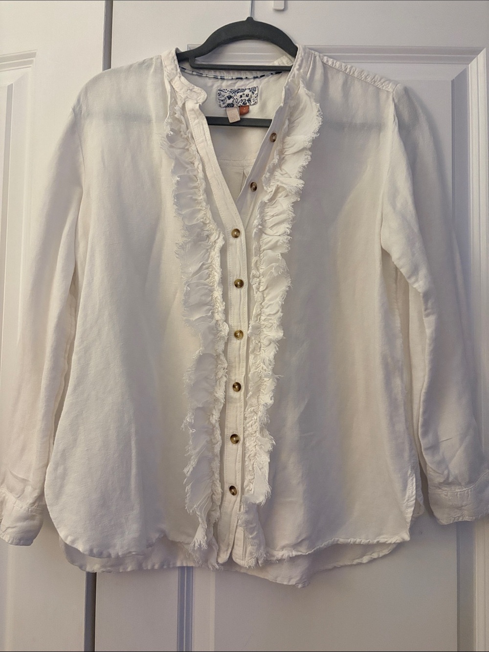 Pilcro Cream Ruffle-Trim Button Front Blouse